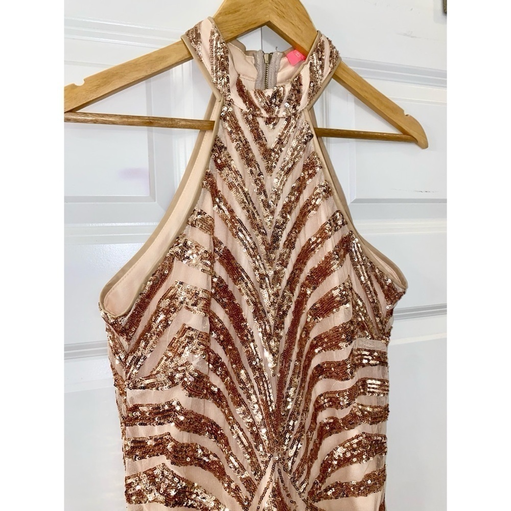 Rose Gold Sequin Halter Dress EUC Size Medium - Picture 3 of 12
